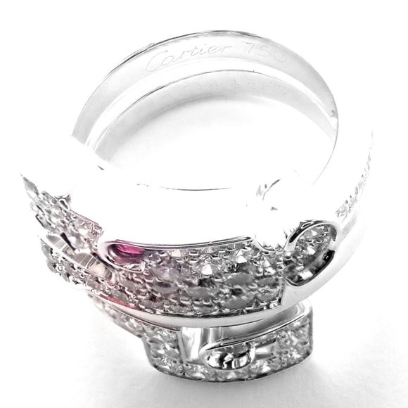 Authentic! Cartier Le Baiser Du Dragon 18k White Gold Diamond Ruby Ring Paper - Picture 8 of 10